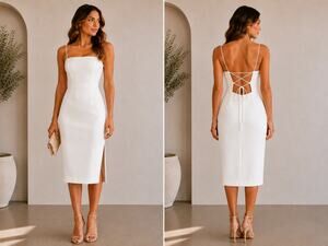 Jay Godfrey White Open Back Lace Up Midi Dress Size 4 Wedding Guest